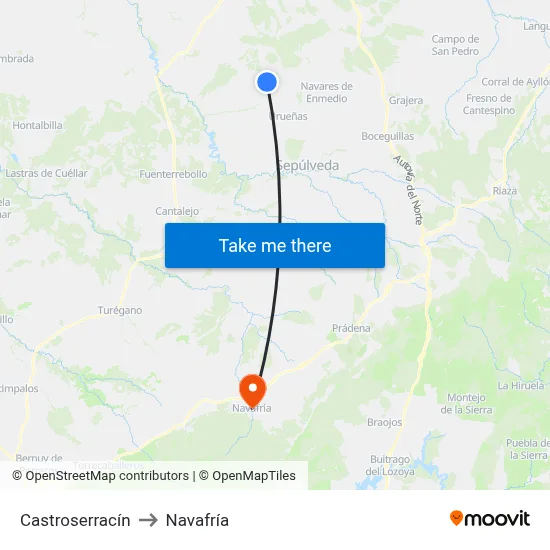 Castroserracín to Navafría map