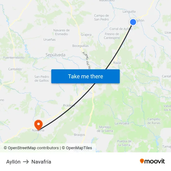 Ayllón to Navafría map