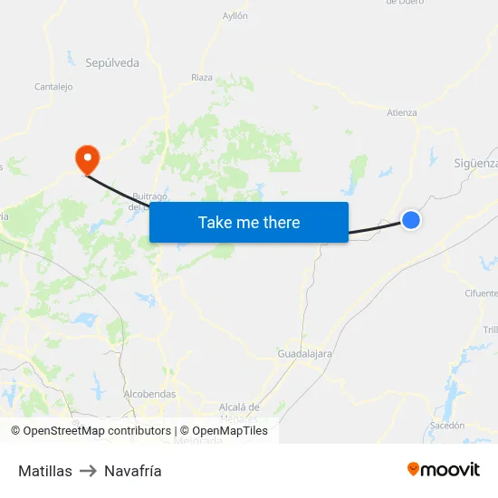 Matillas to Navafría map