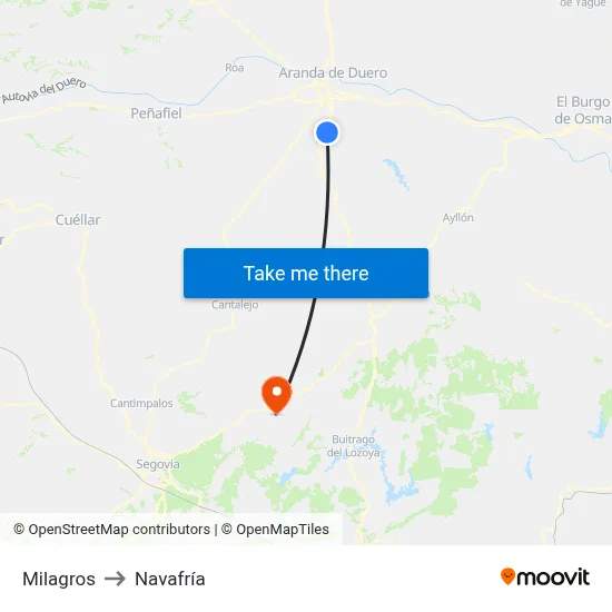 Milagros to Navafría map