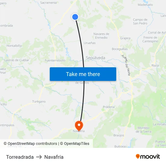 Torreadrada to Navafría map