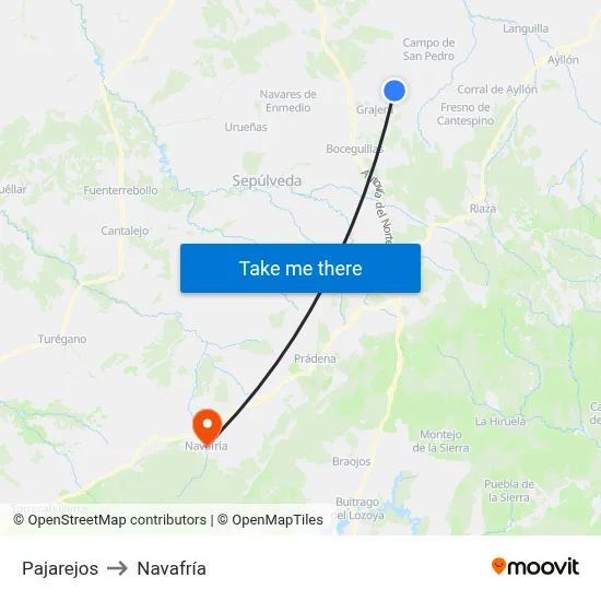 Pajarejos to Navafría map