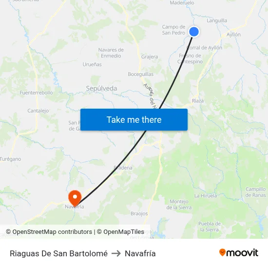 Riaguas De San Bartolomé to Navafría map
