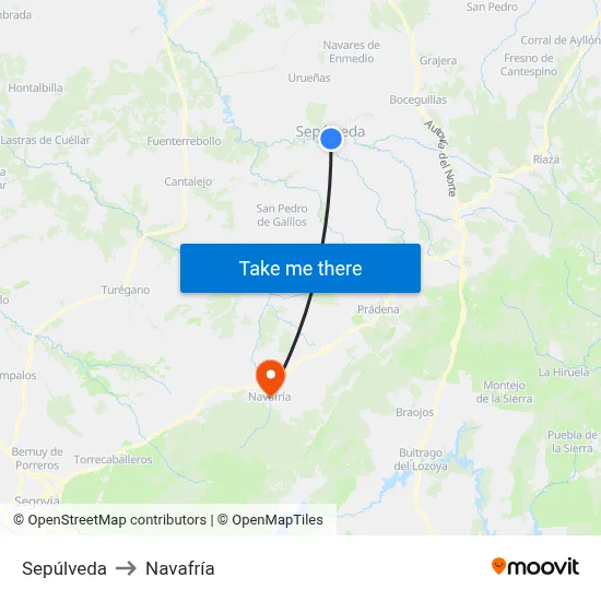 Sepúlveda to Navafría map