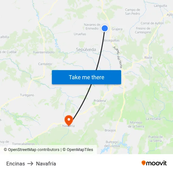 Encinas to Navafría map