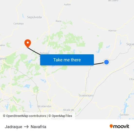 Jadraque to Navafría map