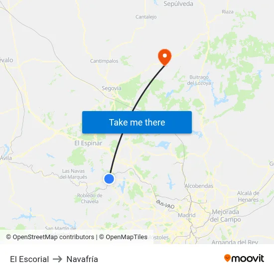El Escorial to Navafría map