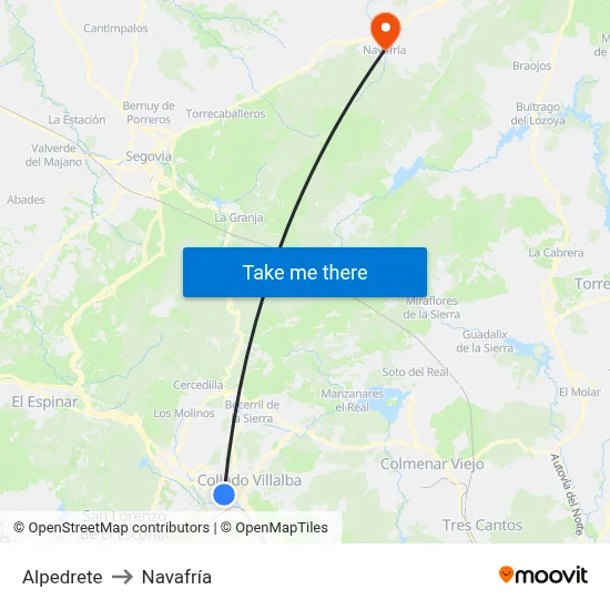 Alpedrete to Navafría map