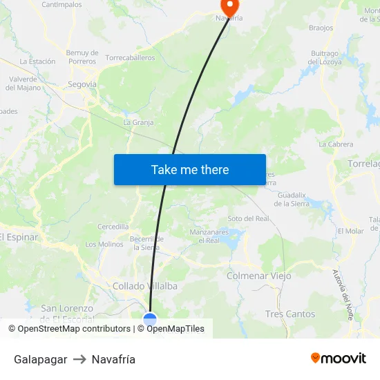 Galapagar to Navafría map