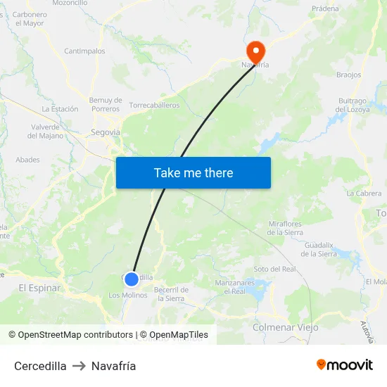 Cercedilla to Navafría map