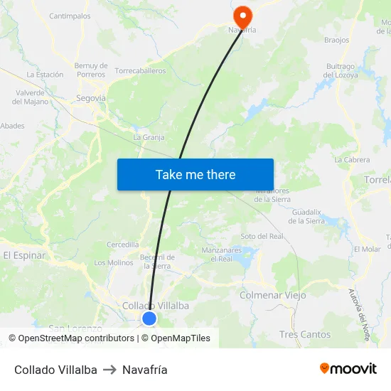 Collado Villalba to Navafría map