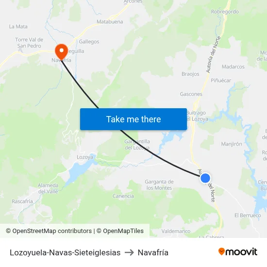 Lozoyuela-Navas-Sieteiglesias to Navafría map