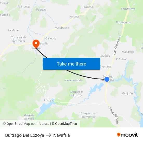 Buitrago Del Lozoya to Navafría map