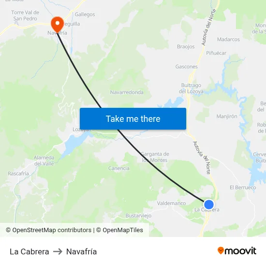 La Cabrera to Navafría map