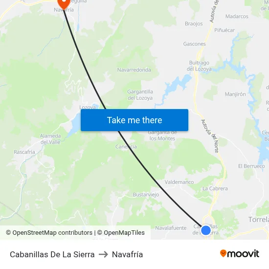 Cabanillas De La Sierra to Navafría map
