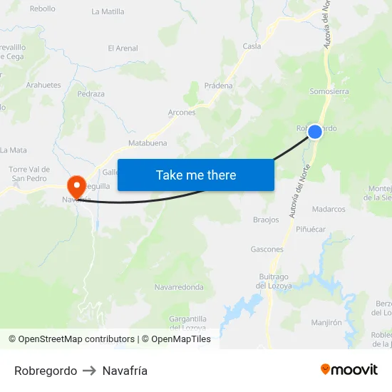 Robregordo to Navafría map