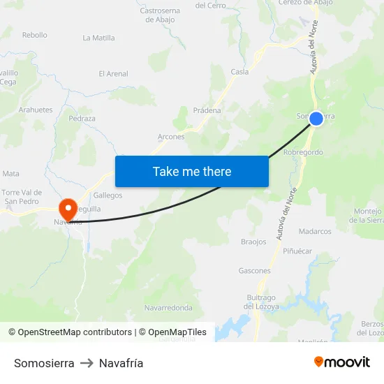 Somosierra to Navafría map