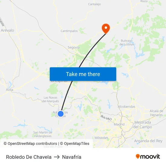 Robledo De Chavela to Navafría map