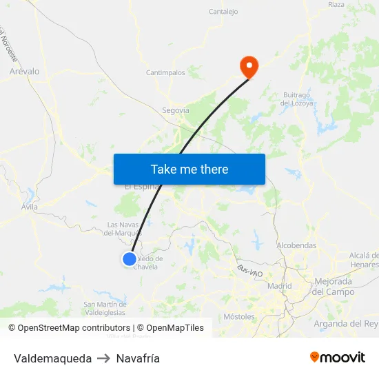 Valdemaqueda to Navafría map