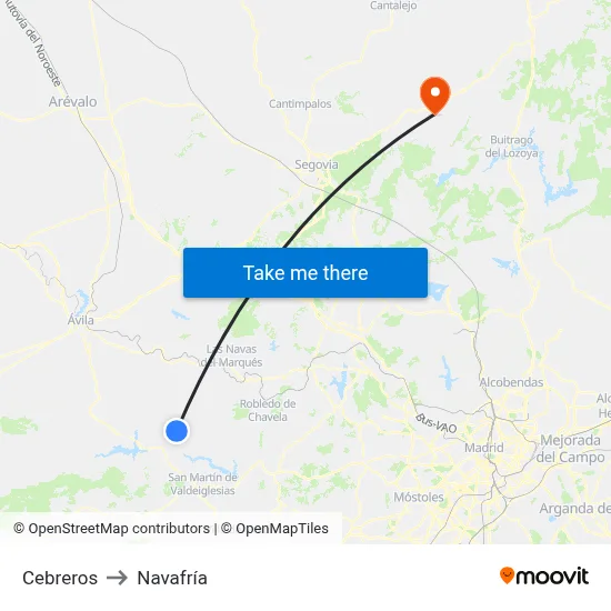 Cebreros to Navafría map