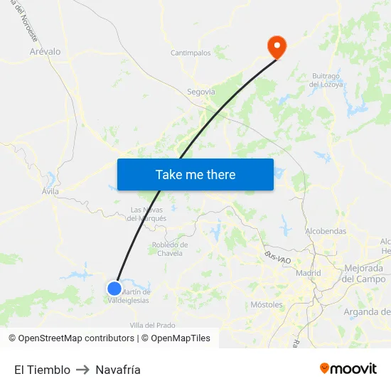 El Tiemblo to Navafría map