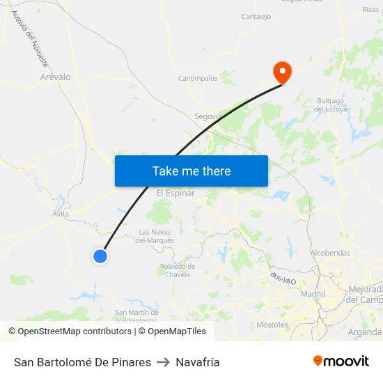 San Bartolomé De Pinares to Navafría map