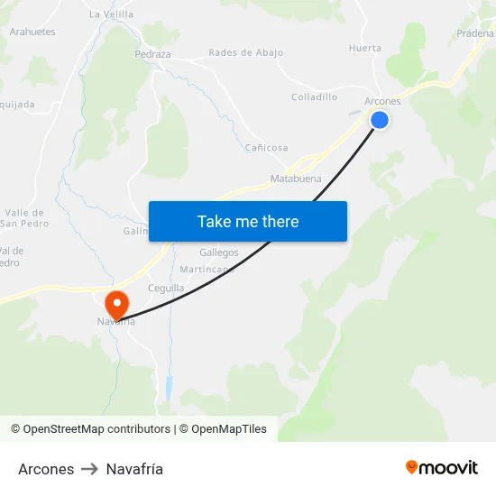Arcones to Navafría map