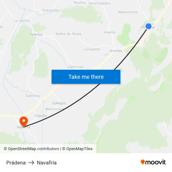 Prádena to Navafría map