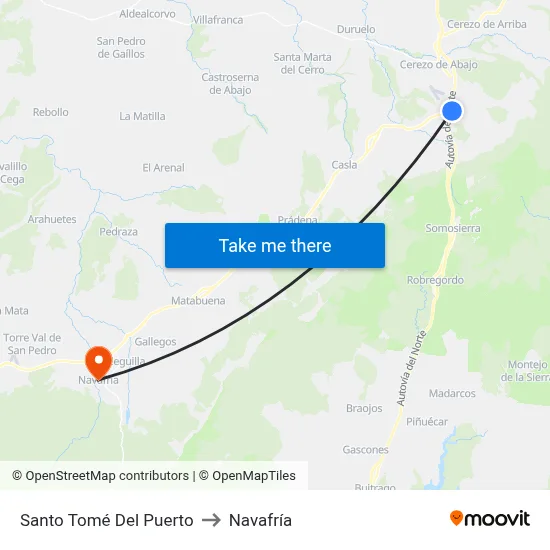 Santo Tomé Del Puerto to Navafría map