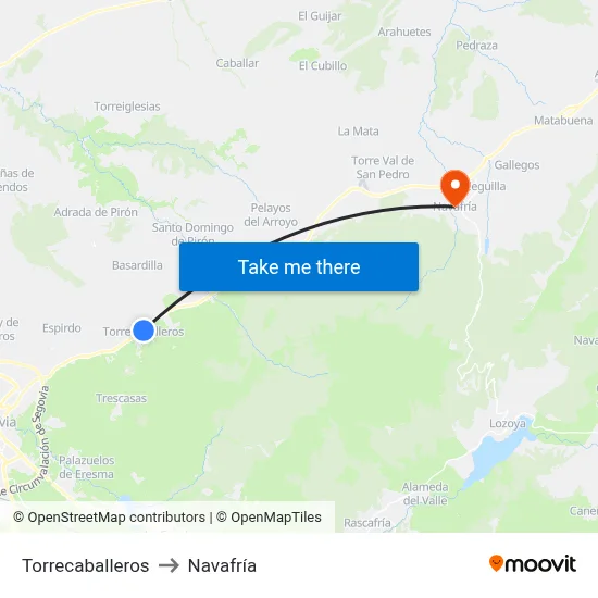 Torrecaballeros to Navafría map