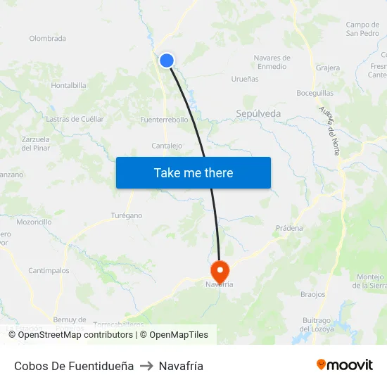Cobos De Fuentidueña to Navafría map