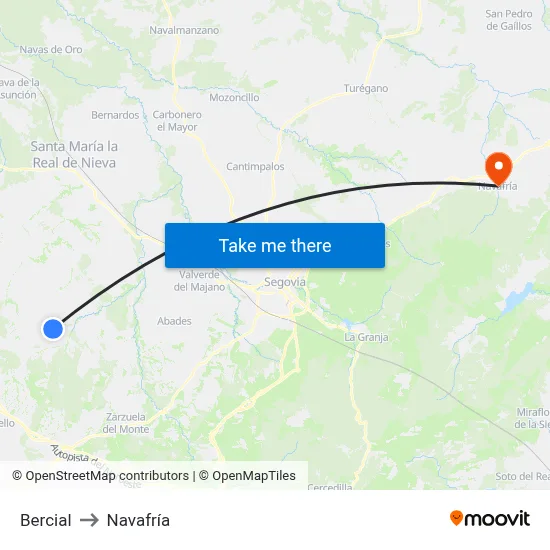 Bercial to Navafría map