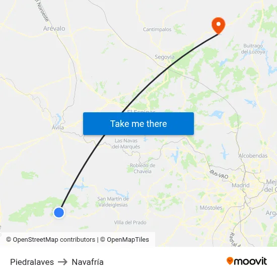 Piedralaves to Navafría map