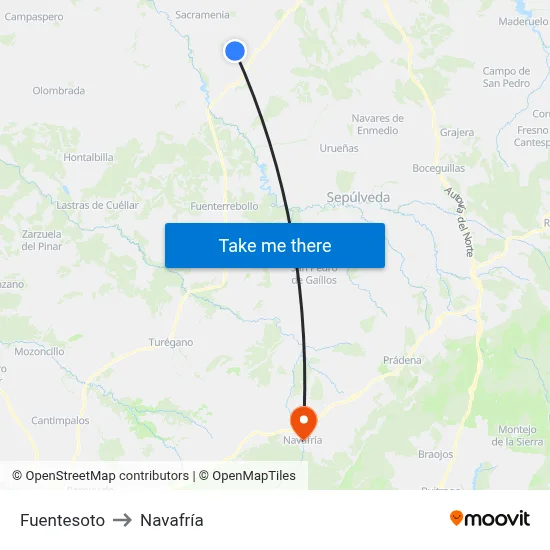 Fuentesoto to Navafría map
