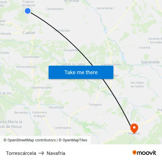 Torrescárcela to Navafría map