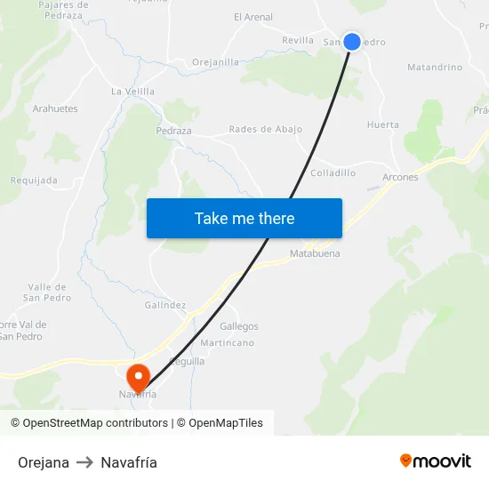 Orejana to Navafría map