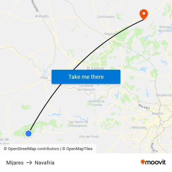 Mijares to Navafría map