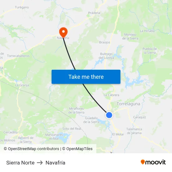 Sierra Norte to Navafría map