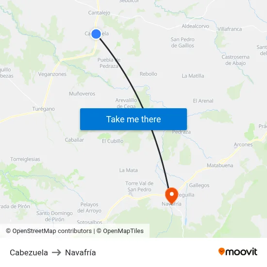 Cabezuela to Navafría map
