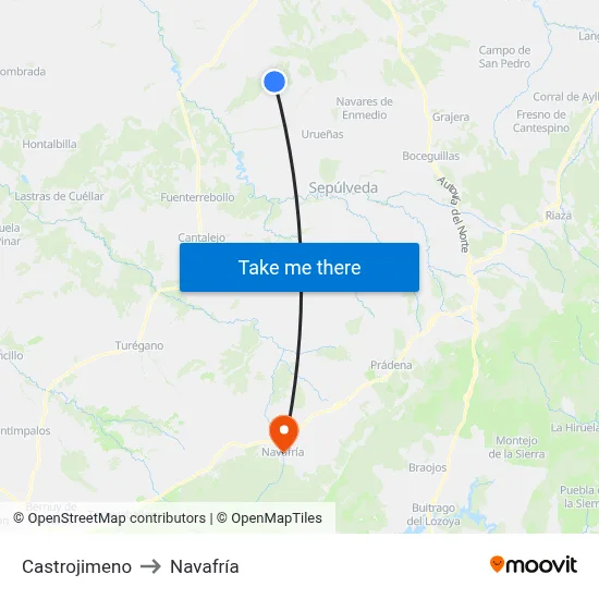 Castrojimeno to Navafría map