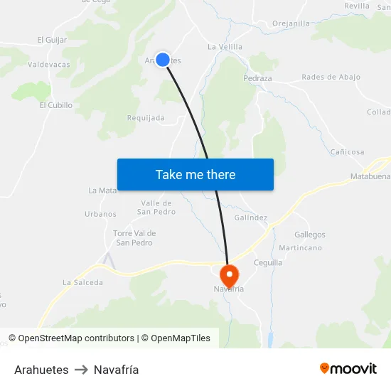 Arahuetes to Navafría map