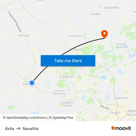 Ávila to Navafría map