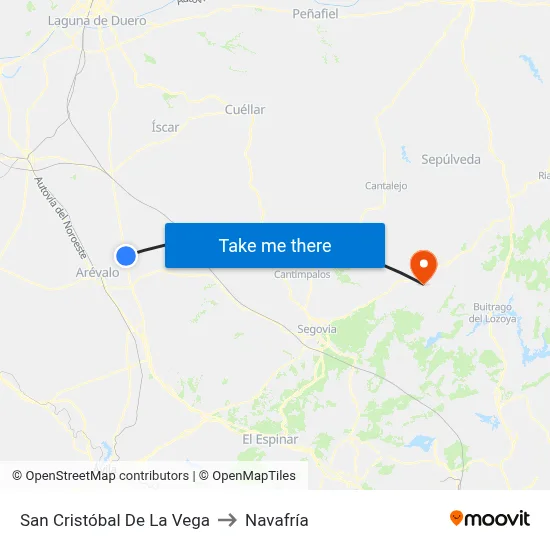 San Cristóbal De La Vega to Navafría map