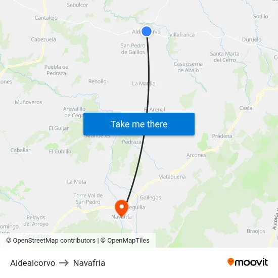 Aldealcorvo to Navafría map