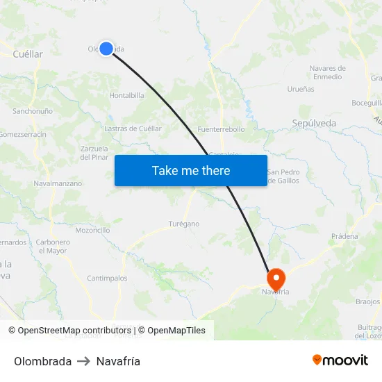 Olombrada to Navafría map