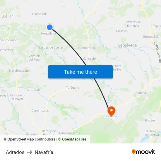 Adrados to Navafría map