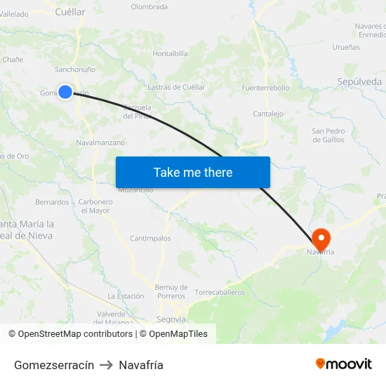 Gomezserracín to Navafría map