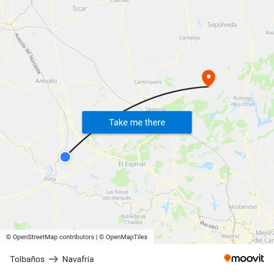 Tolbaños to Navafría map