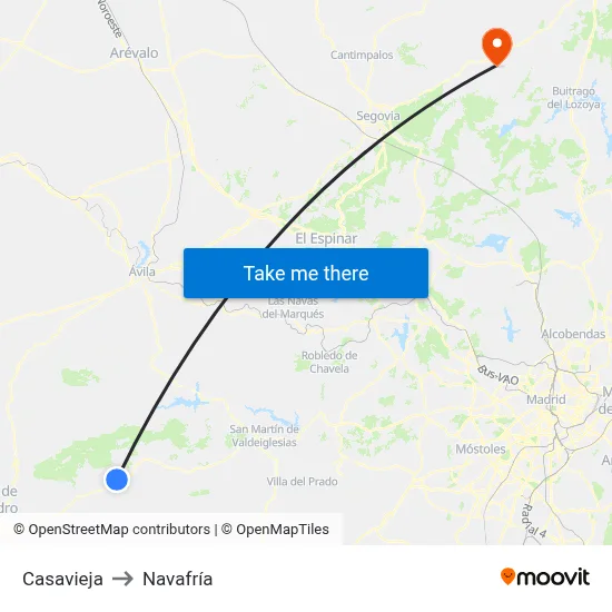 Casavieja to Navafría map