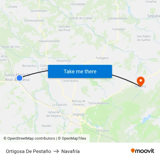 Ortigosa De Pestaño to Navafría map